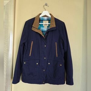 CQR Navy & Brown Barn Jacket Chore Coat Plaid Classic